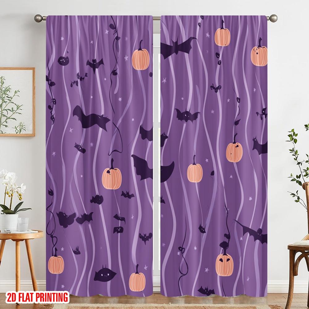 2pcs,2D Plane Printing Popular Curtains Halloween Icons Flight Versatile Polyester Fabric (without Rod) Outdoor Decorations for