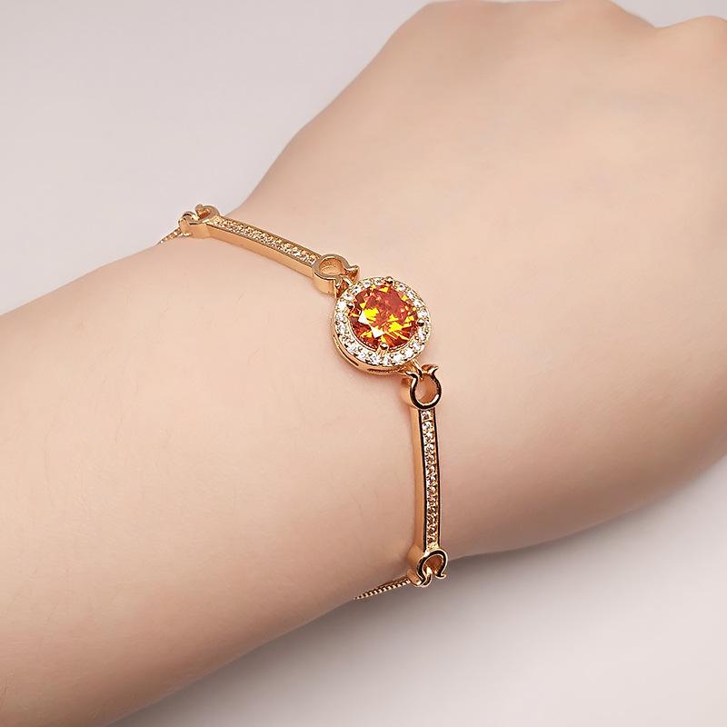 Inlaid Fanta Ruby Bracelet Women'S Trend Round Color Treasure Champagne Gold Plated Adjustment Bracelet
