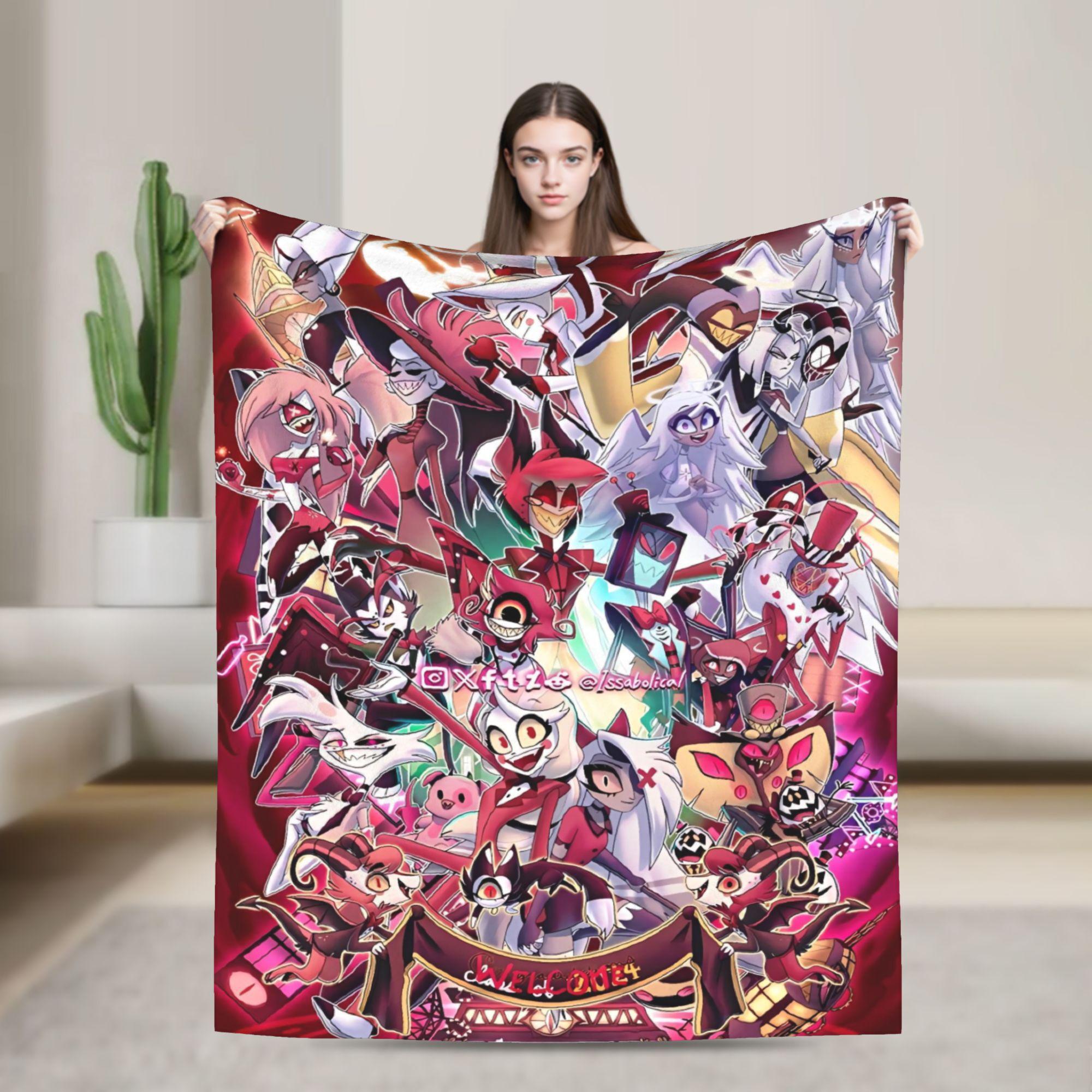 

Hazbins Hoteles Anime manta suave avión viaje ropa de cama de felpa lanza esponjosa sala de estar colcha de franela funda de sofá cama 75cmx90cm