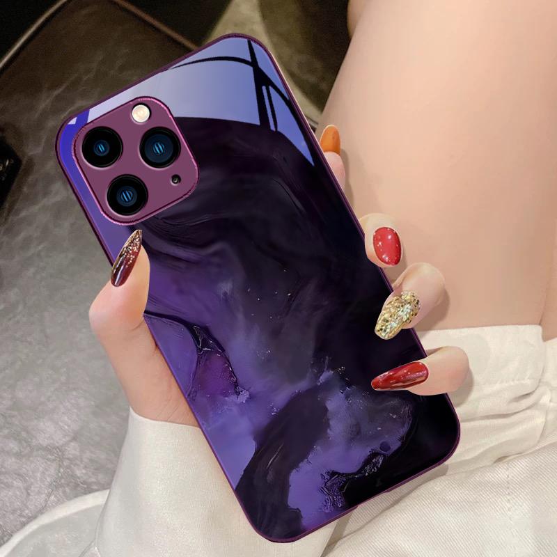 Geometrischer Farbverlauf Für iPhone 16 Pro Max 15 Pro 14 13 12 Mini 11 XS Max XR 7 8 Plus SE 2022 Gehärtetes Glas Handyhülle