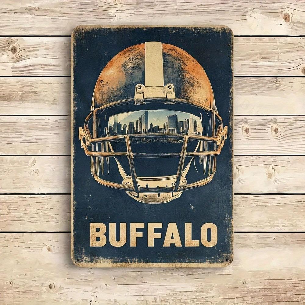 Vintage Buffalo Football Metal Sign 8x12 Inch Aluminum Wall Decor Home Bar Garage