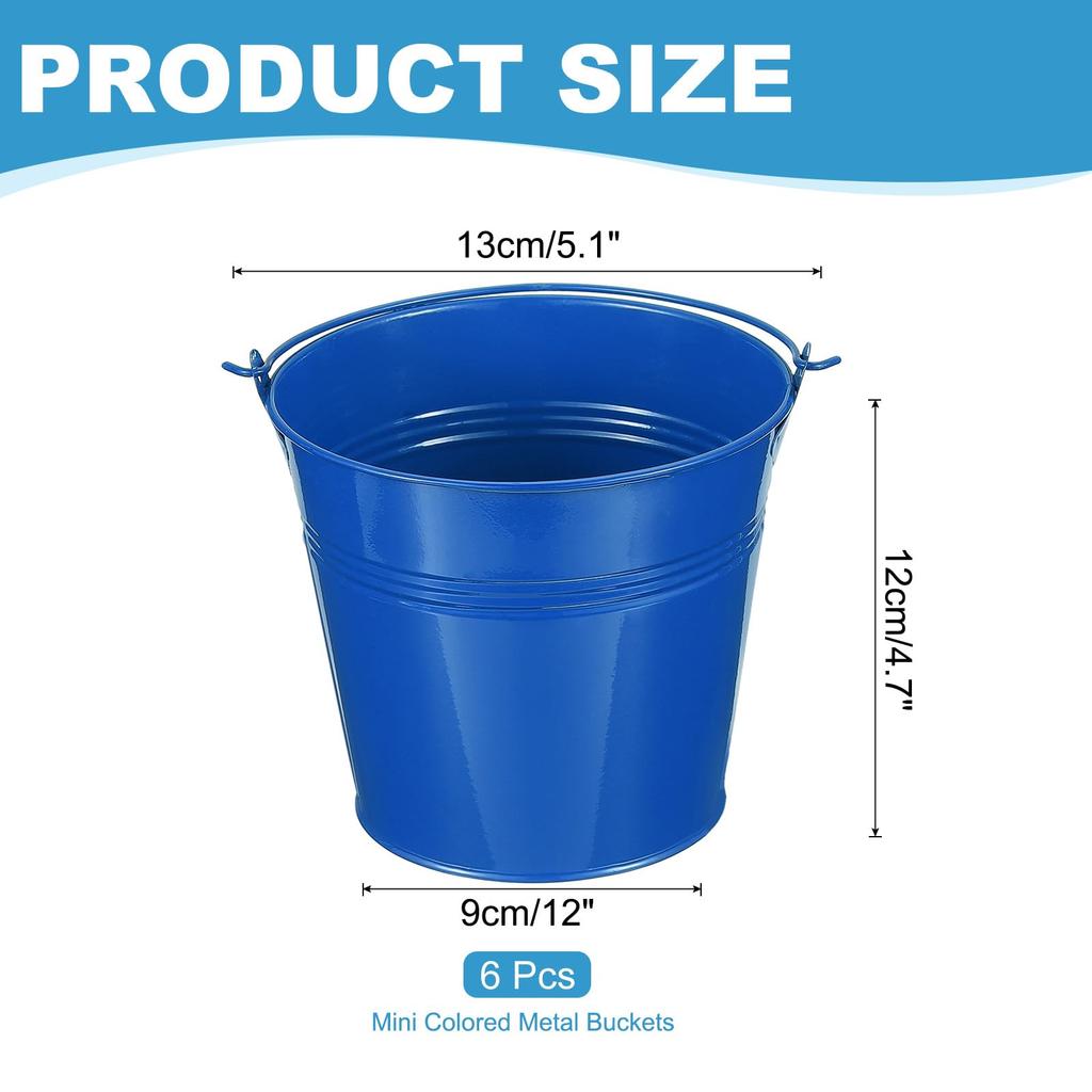 PATIKIL X Small Metal Buckets with Pack of 6 Mini Galvanized Buckets for Party Deep Blue 5.1" 4.7" Handles, Crafts, Favors, Decorations,