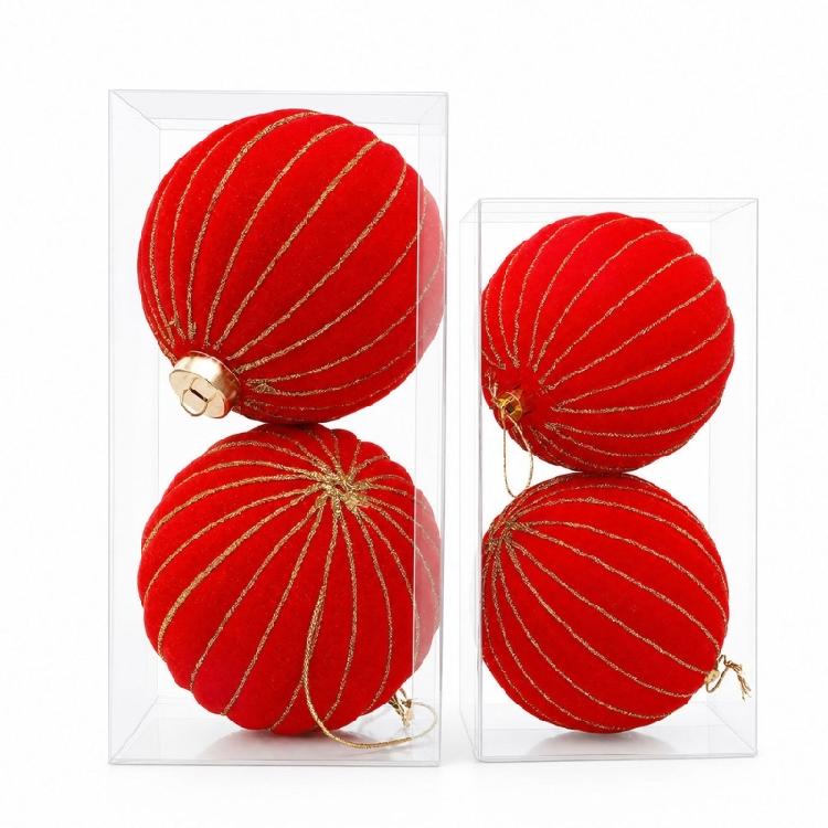 2Pcs Christmas Baubles Ornament Sparkling Velvety Sphere Decoration For Christmas Tree Wreath Mantels Window Display