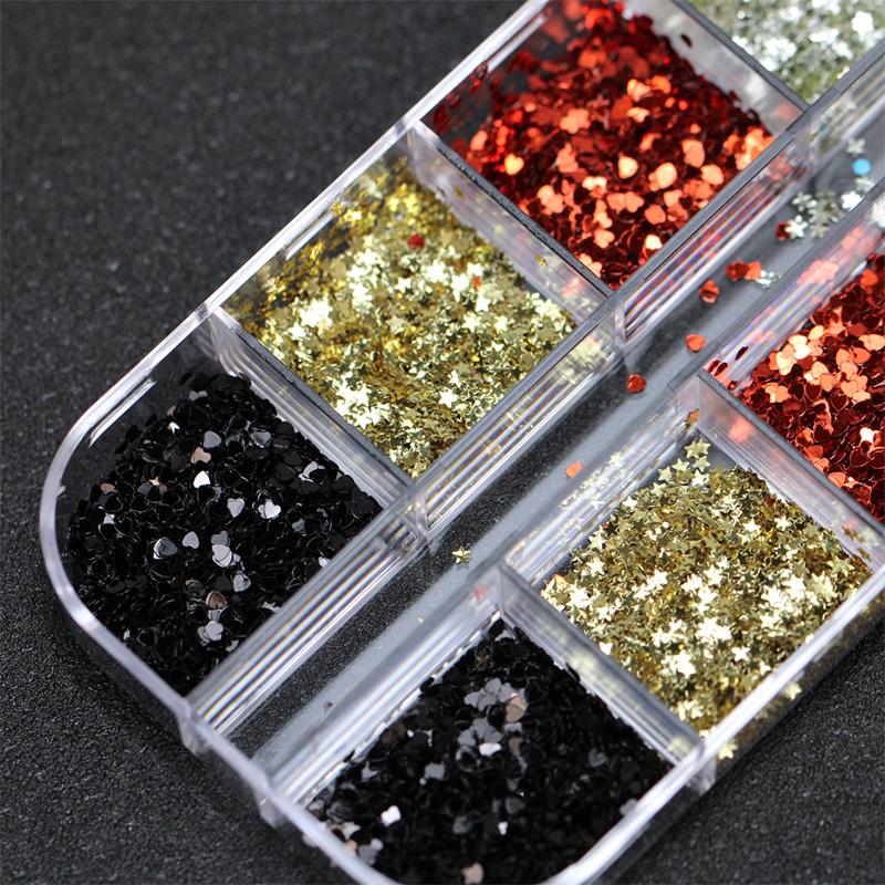 12 Grids Mini Sparkling Star Nail Sequins 3D Star Glitter Holographic Laser Pentagram Flakes Nail Art Charms Diy Decoration