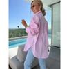 YYFS Women's Fashion Casual Spring Fall Stripe Print Long Sleeve POLO Neck Blouses & Shirts