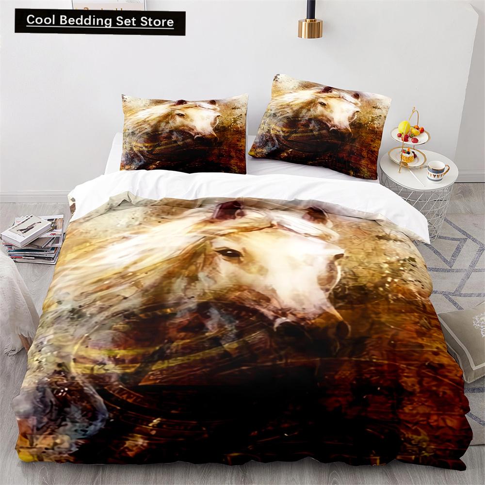 Comforter 3D Horse King Queen Size White Running Horses Pattern Bedding Set For Kids Teens Adults Wild Animal Soft
