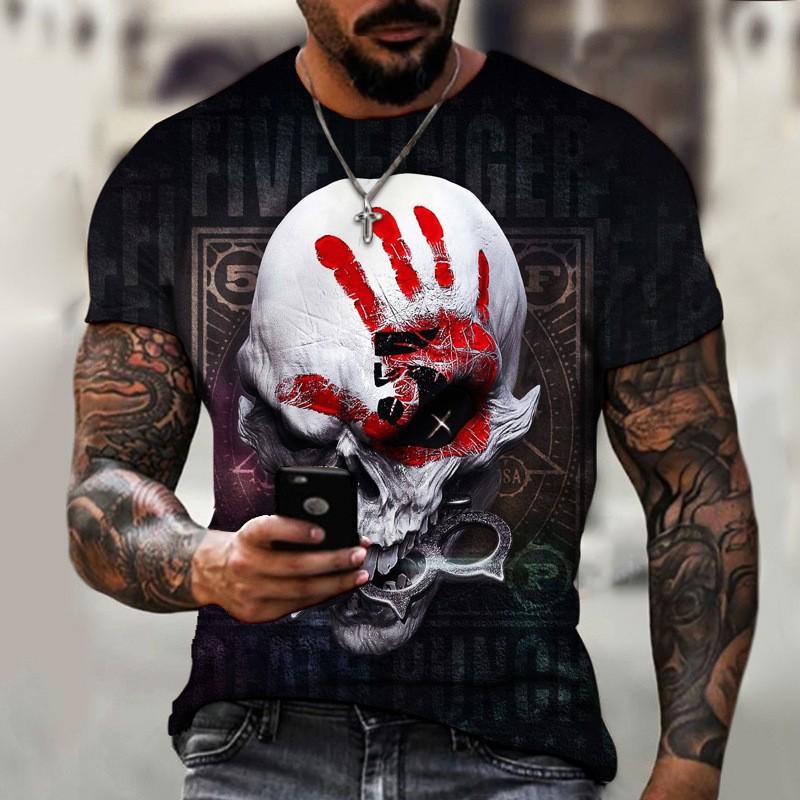 Skull Pattern Personality T-Shirt Summer Soft Comfortable Men's T-Shirts Casual Comfortable Loose Breathable Short-Sleeve T-Shirt