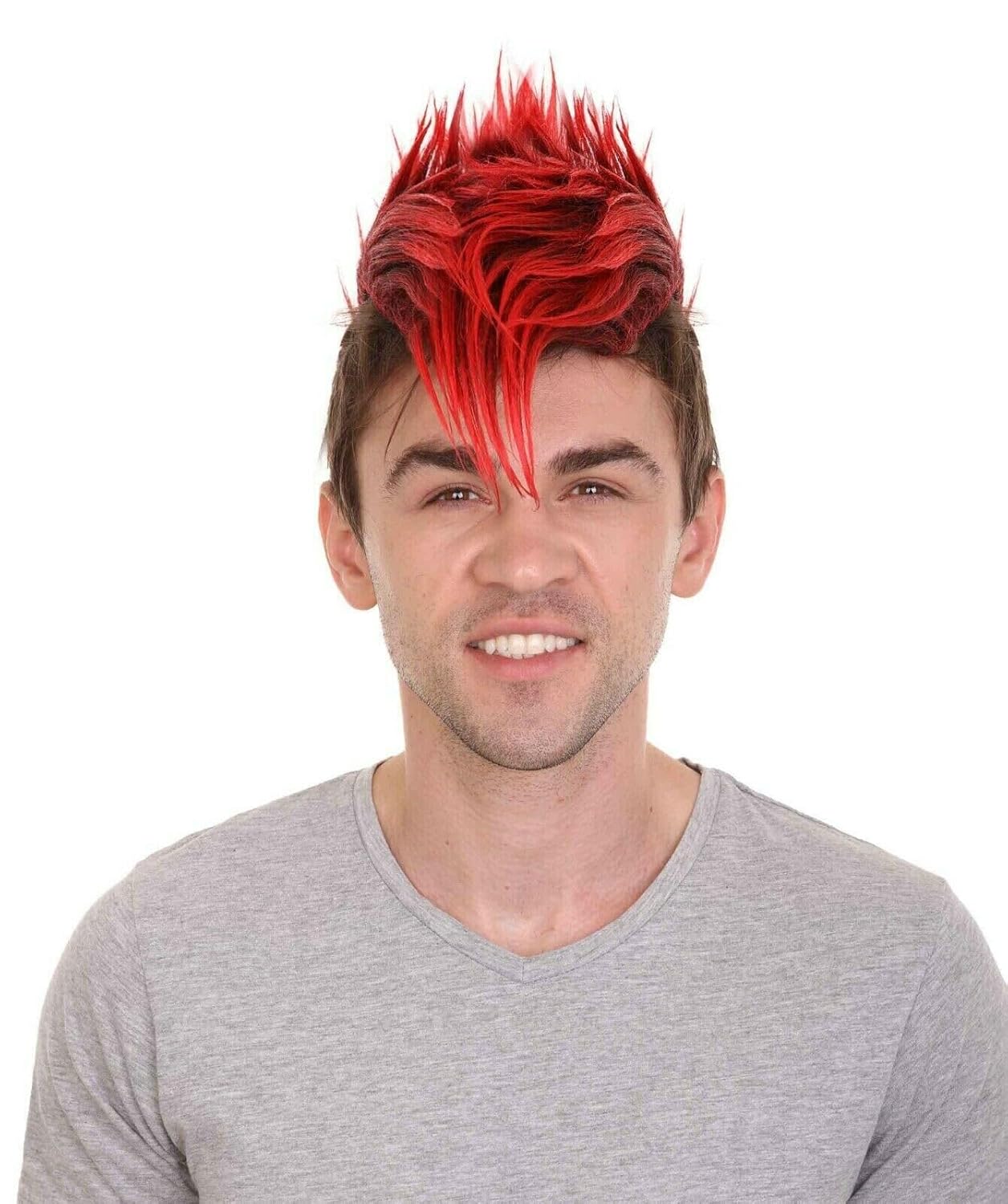 REEWES Heren Mohawk Pruik Halloween Grappig Cosplay Rood & Zwart Kort Toupetje voor Mannen Synthetisch Clip-in Haaraccessoires Feest 6inches brown