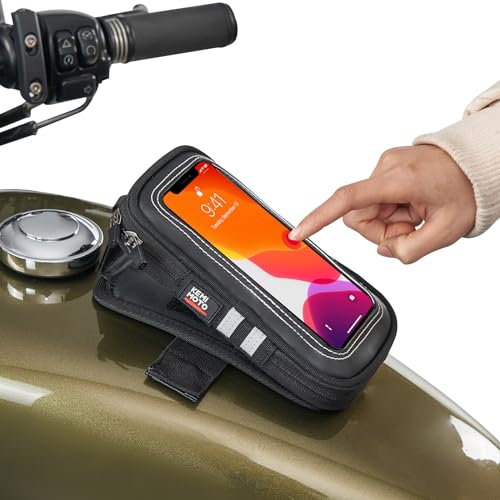 

KEMIMOTO Сумка на бак для мотоциклов, Магнитная сумка на бак, Маленькая, Угол наклона 15°, Снижает отражение солнечного света и предотвращает перегрев смартфона, Сенсорная
