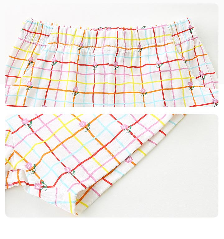 Girls' Summer Plaid Shorts Set - European & American Style with Cartoon Print, Short-Sleeve Two-Piece