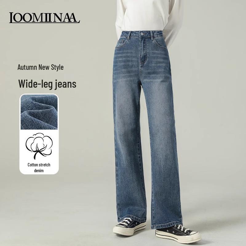 

Женские джинсы с высокой посадкой, на флисовой подкладке, в стиле ретро, синего цвета, с широкими штанинами - Слим-фит, эластичные, свободные и идеально подходят для осени/зимы. 32 for 146-155 lbs