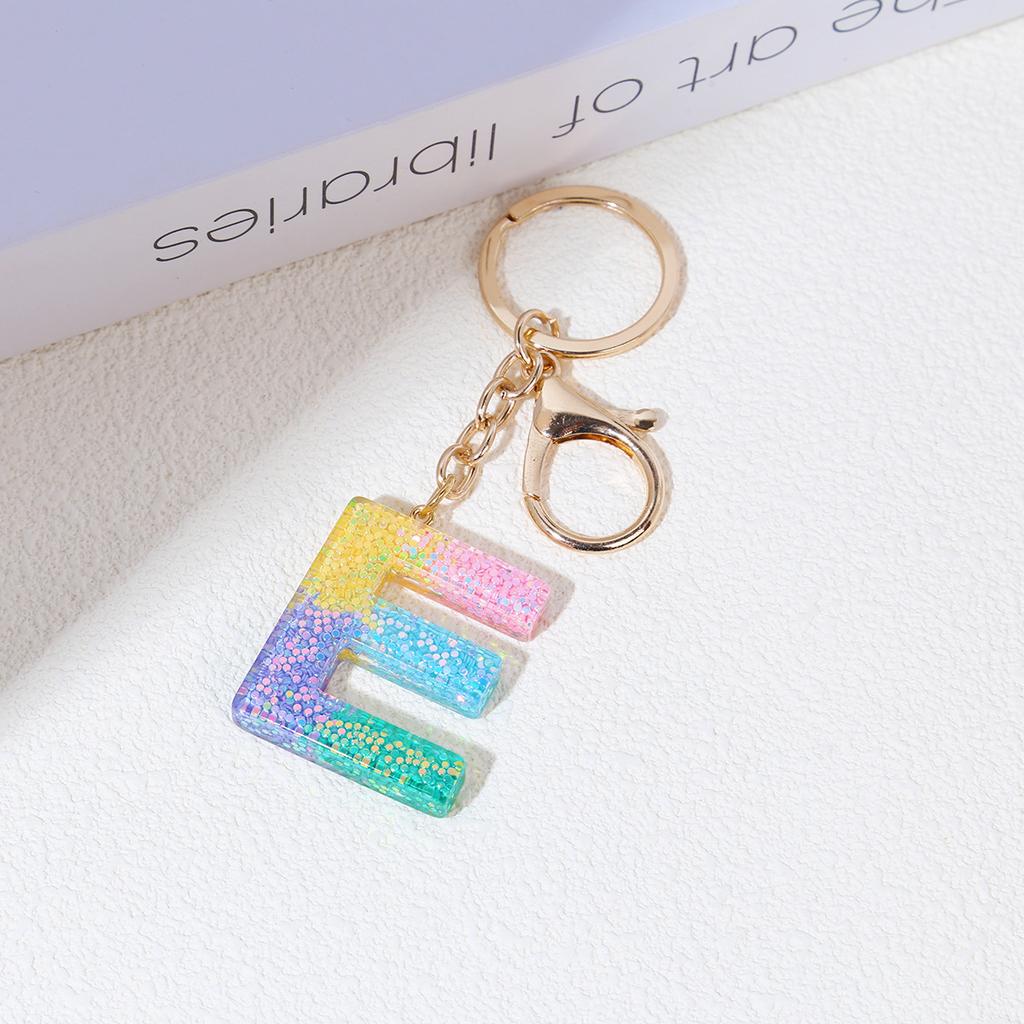 Resin Rainbow Color English Alphabet Tassel Keychain Creative Premium Crystal Epoxy Pendant Bag Pendant