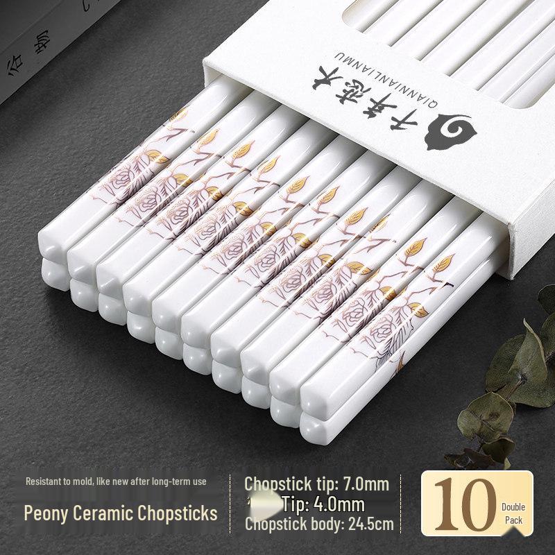 

Anti-Slip Ceramic Chopsticks, Mold-Resistant, Easy to Clean, High Temp Resistant, Chinese Style, 10 Pairs