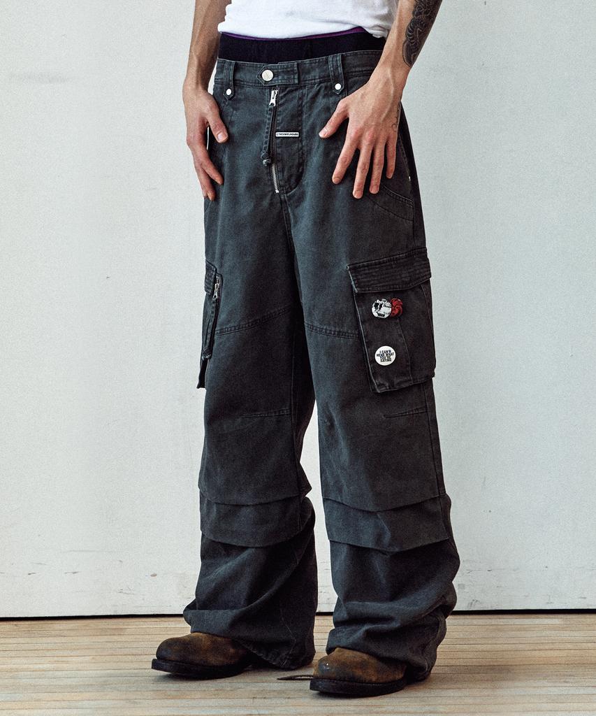 THEVINYLHOUSE Washed Military Cargo Pants Charcoal