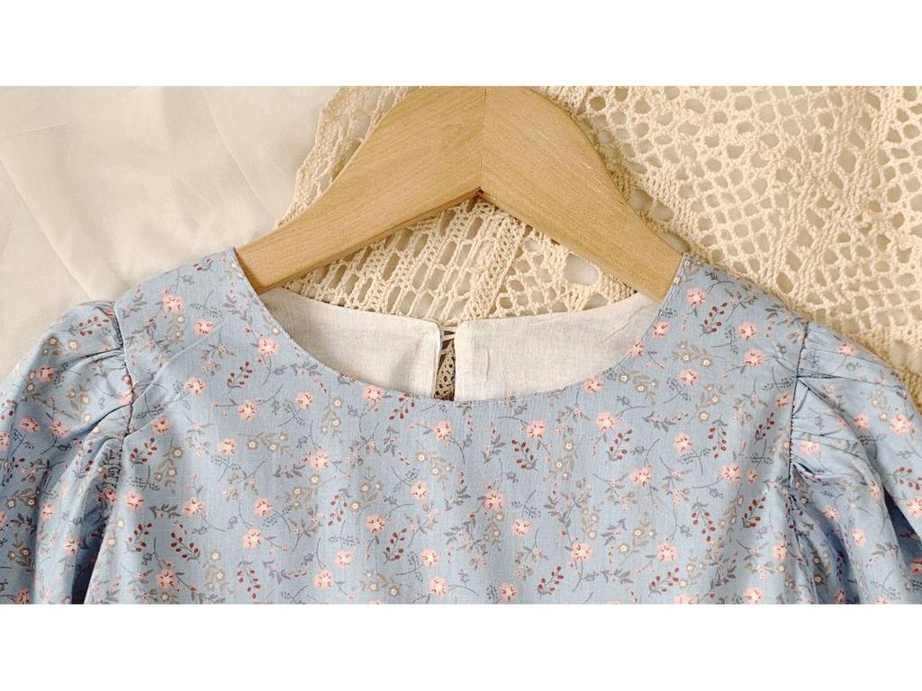 Girls' Floral Long-Sleeve Mid-Length Spring 2025 Princess Dress - Korean Pastoral Style