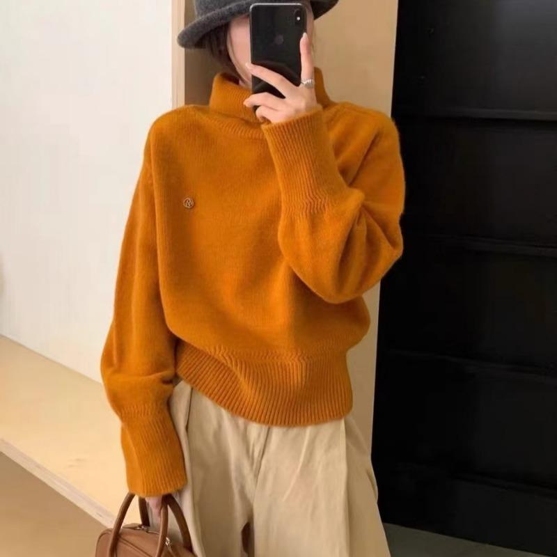 Lazy Wind Design Sense Soft Waxy Turtleneck Sweater Women's Autumn and Winter New Loose Thickened Warm Bottomed Knitted Sweater Top