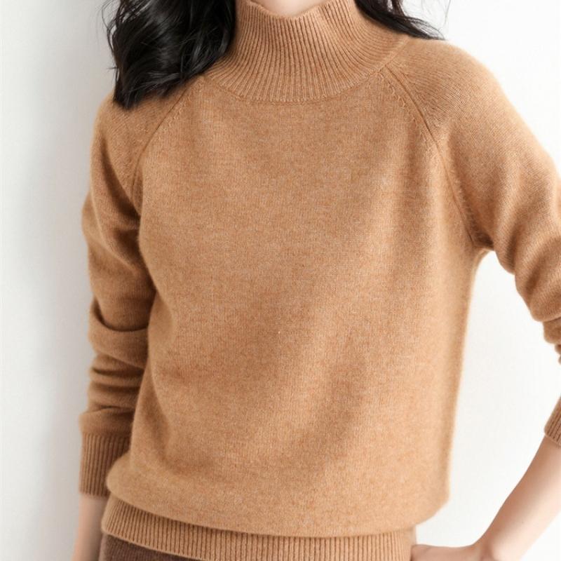 GMXIA Autumn and Winter Half-high Neck Pullover Jumper Female Inner Non-cashmere Long-sleeved Thickened Knitted Bottoming Shirt Loose Tops