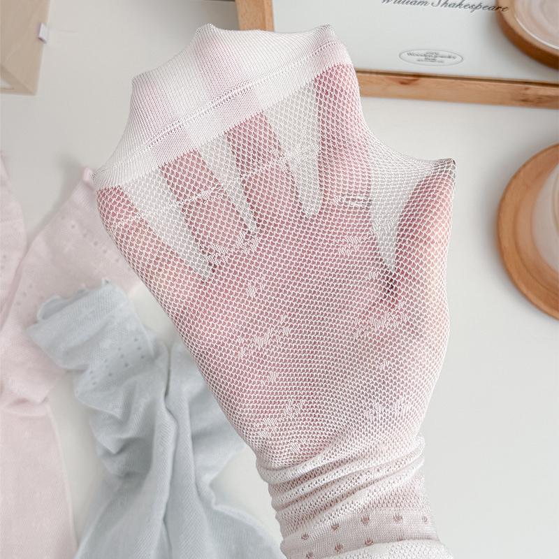 Women Thin Breathable Silk Socks 2 Pairs with Bowknot Design French Style Summer Mesh Lace Breathable Female Fashion Stockings