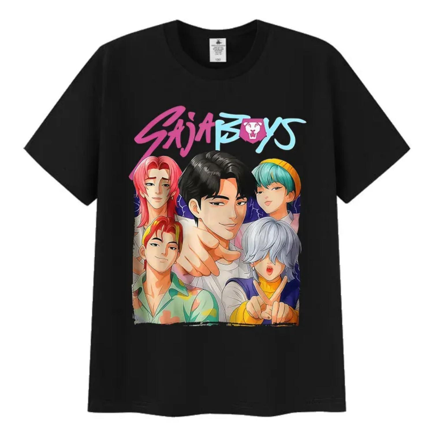 

K-pop Saja Boys Охотники на демонов Фильмы 2025 Графические футболки Мужские Женские Ретро Харадзюку Круглый вырез Оверсайз Хлопковая футболка Летние топы S чёрный