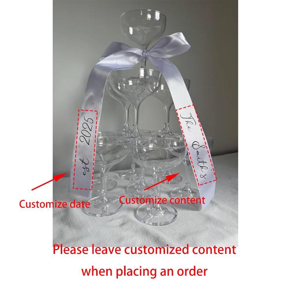 

Custom 5Pcs White Bow Ribbon Champagne Tower Bow Placecards Bride Groom Ribbon Wedding Drink Tag Bachelorette Party Engagement 5pcs 2.5x60cm