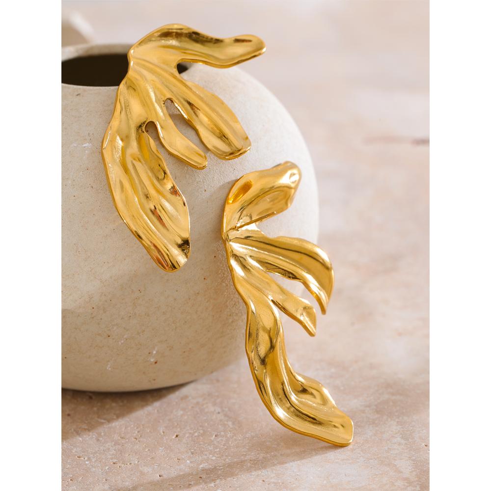 Yhpup Stainless Steel 18k Gold PVD Plated Flower Big Stud Earrings Arrivals Prevent Allergy Metal Statement Jewelry for Women