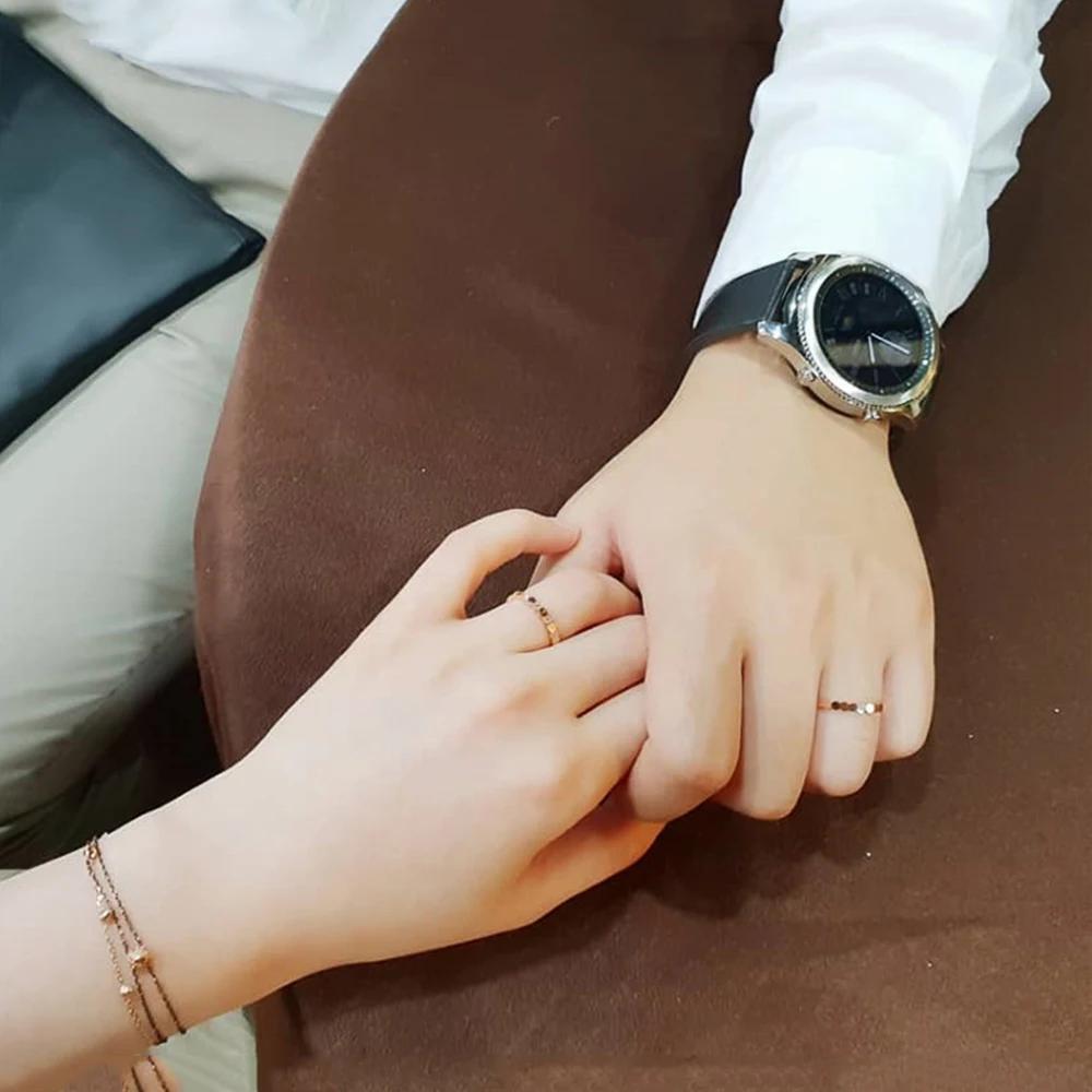 Huitan Fashion Simple Design Women Rings For Wedding Low-key Rose Gold Color/ Color Female Engagement Finger-ring Jewelry