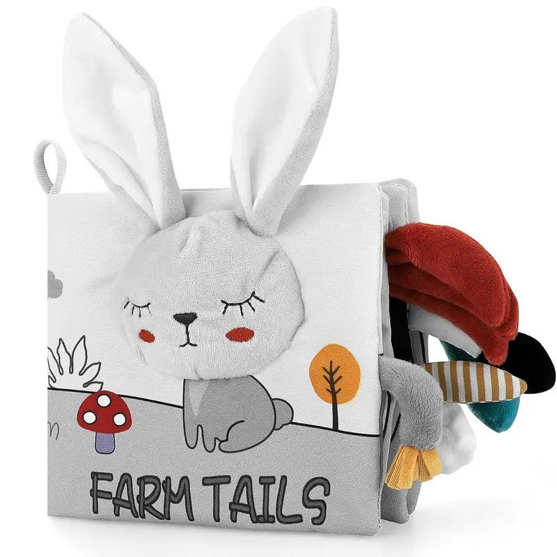 Black and White Tail Crinkle Book Baby Soft Cloth Book Tear-Resistant Teething Toy Infant Sensory Early Learning