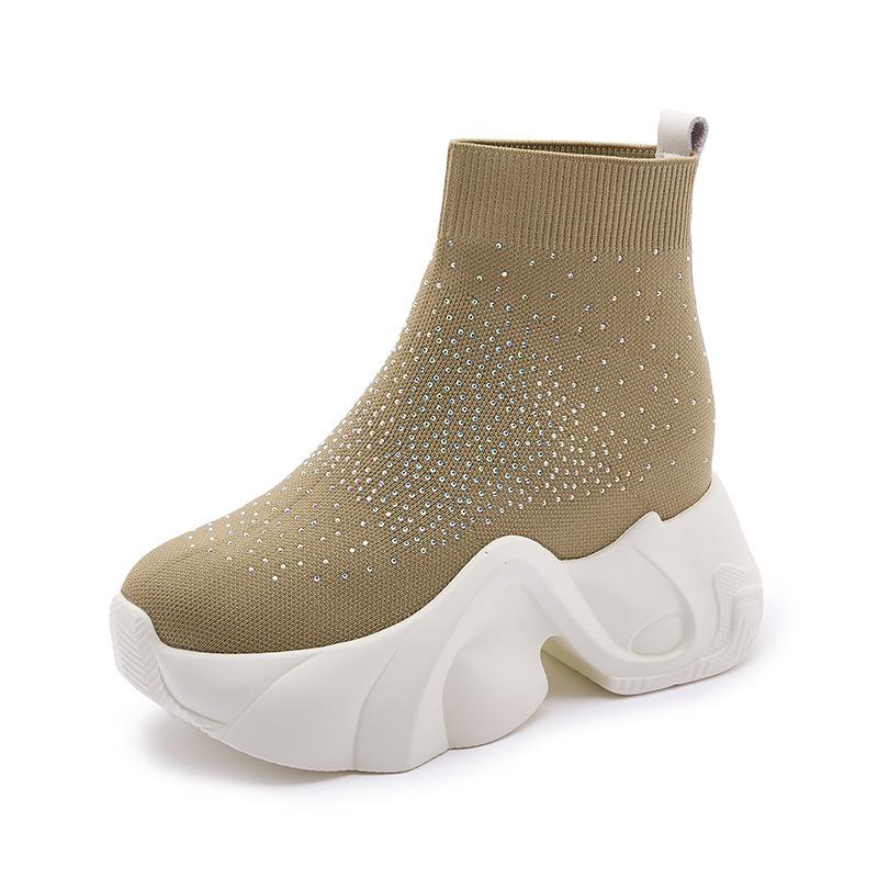 European Medium Tube Socks Women's 2025 Spring and Autumn New Trendy Flying Woven Shoes Versatile Thick-soled Casual High-top Shoes Inner Height-in