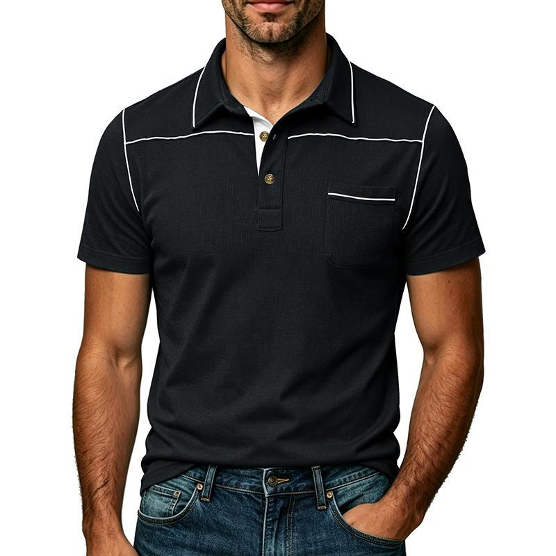 Mens Plus Size Fashion Turn Down Collar Short Sleeve Pocket Polo Shirt