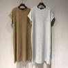 Women's Cotton T-shirt Dress O Neck Short Sleeve Solid Color Loose Midi Casual Dress