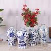 Blue and White Porcelain Vases: Chinese Style Ceramic Ornaments for Entrance Hall or Living Room Decor with Dried Flowers