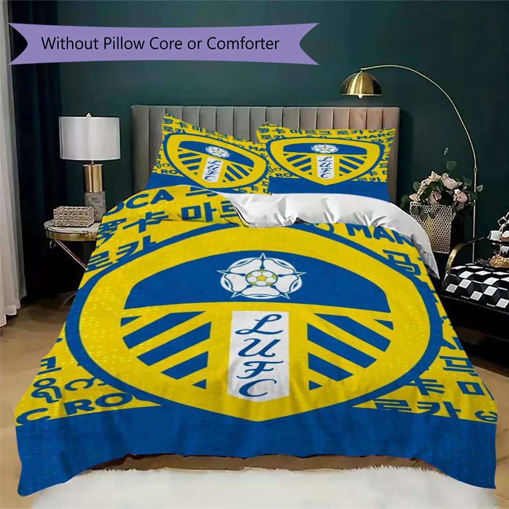 Leeds United Vzorované povlečení Sada přikrývky Potah na přikrývku Povlak na polštář Domácí dekorace Dárek k narozeninám (1 * povlak na peřinu + 2 * povlak na polštář bez jádra)67