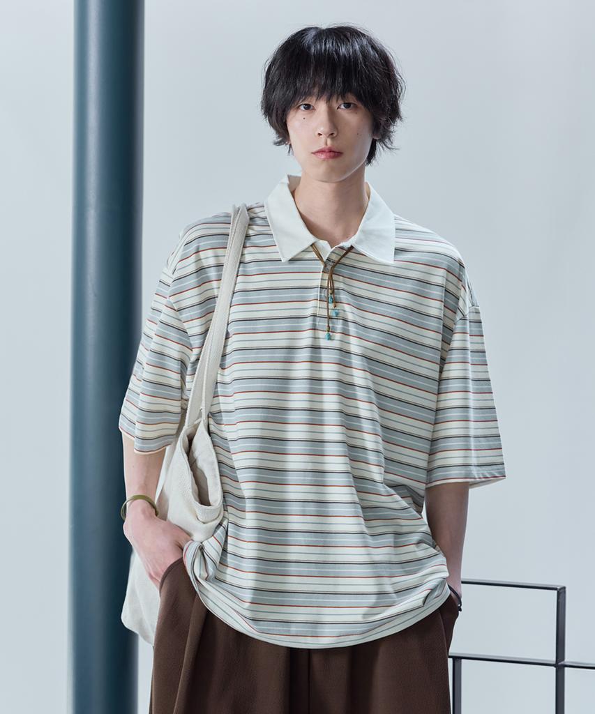 Nyuobeu Striped Short Sleeve Polo Shirt Ivory