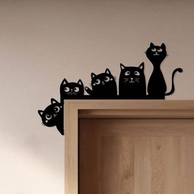 Halloween Black Cat Door Topper Wooden Door Corner Decor Charming Black Cat