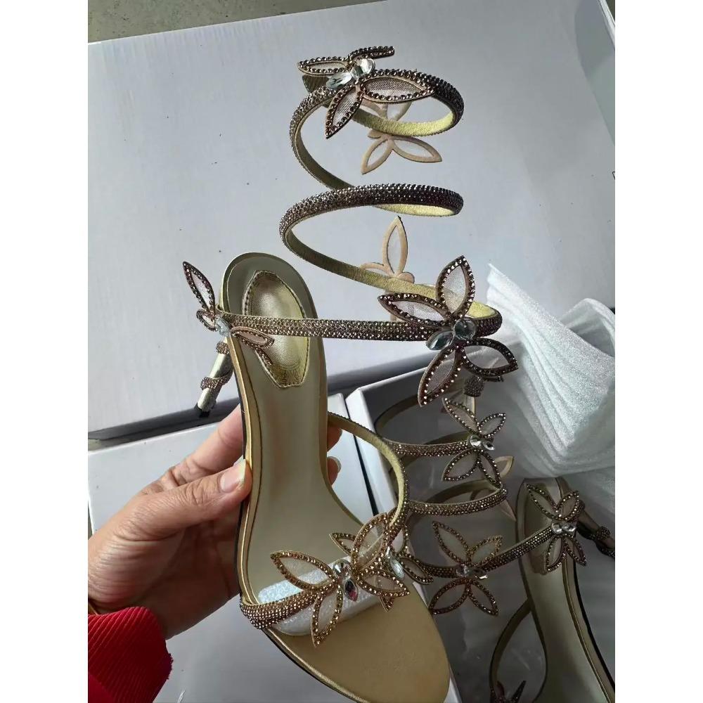 Elegant Pink Wedding Shoes CRYSTAL Bow High Heels Sandals Woman Summer Ankle Strap Thin High Heels Open Toed Party Shoes