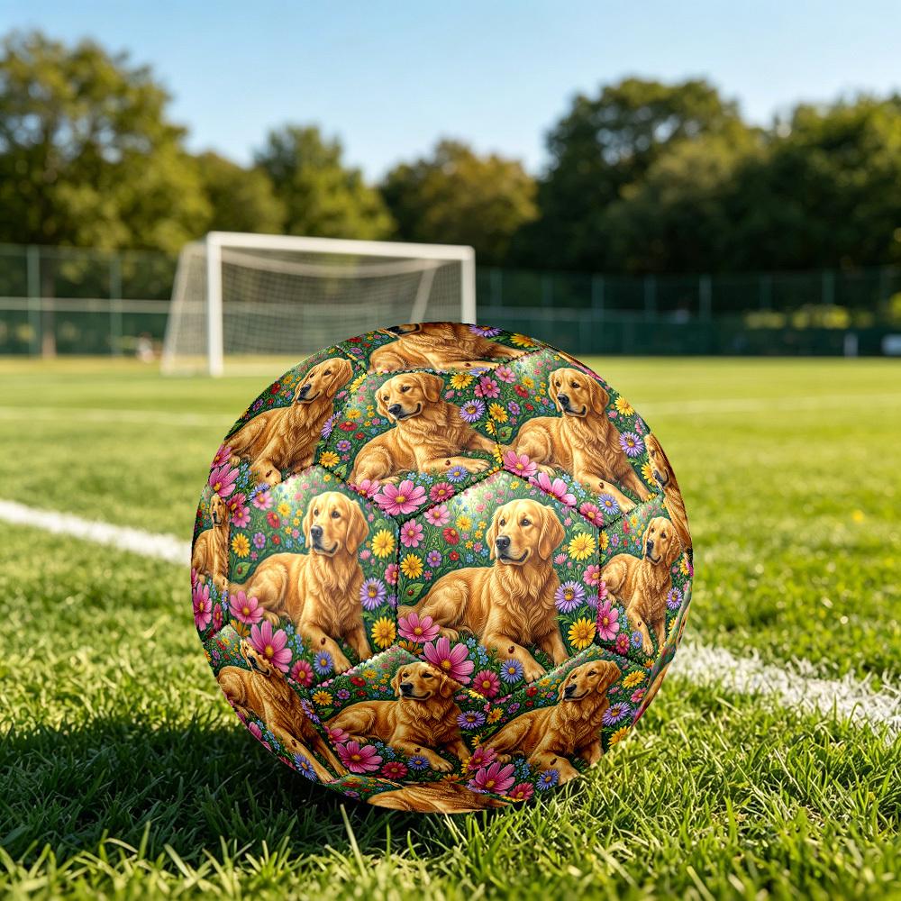 1pc Golden Retriever Garden Theme Soccer Ball Football, Size 5, Lightweight PVC, Outdoor Training Soccer Ball,Sports Gift t61416