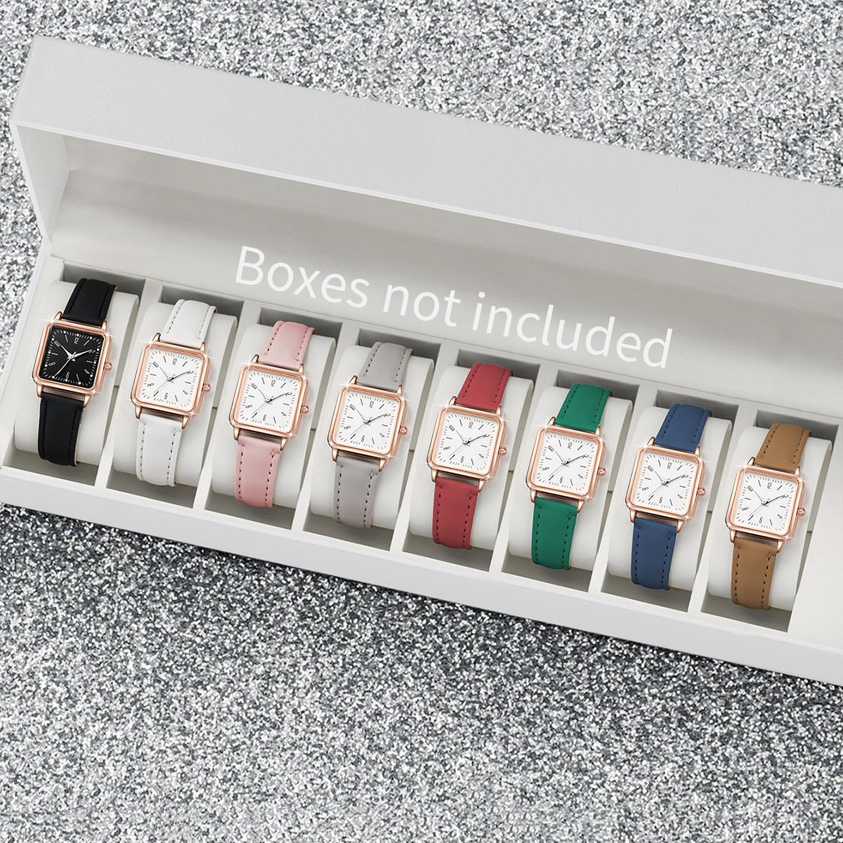 

8 шт./компл. Модные женские часы Сладкий и элегантный академический стиль Кожаный кварцевый набор часов (Коробка в комплект не входит)