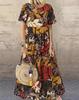 Plus Size Summer Loose Long Sleeve Round Neck Floral Print Casual Women's Holiday Beach Dress Vintage Style Maxi Dress