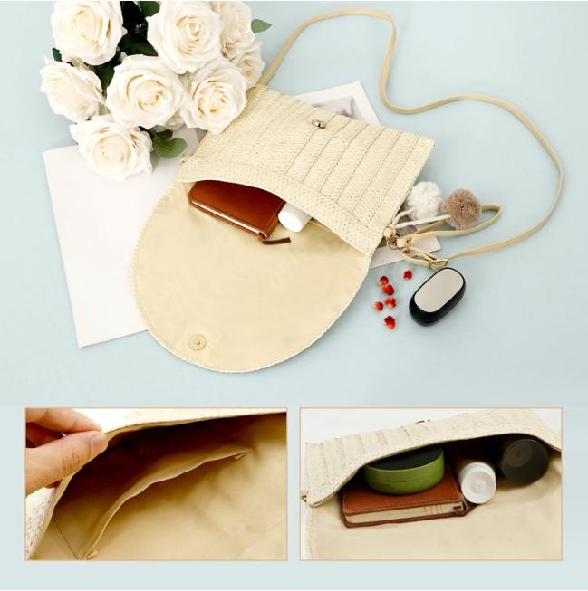 Straw Shoulder Bag Handmade Woven Straw Purse Portable Rattan Bag Straw Clutches for Women Travels