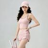 Contrasting color design yoga suit two-piece set women's chest pad vest drawstring shorts Pilates training set