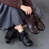 Johnature Genuine Leather Hand Woven Thick Heel Ankle Boots Retro Soft Sole Versatile Women's Shoes