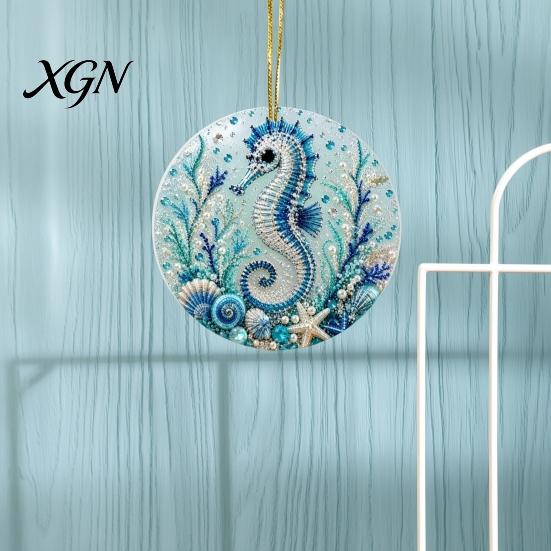 Durable Acrylic Coastal Decor Ocean Theme Pearl Art Hanging Ornament, 2D Flat Wall Sea Life Suncatcher, Beaded Pattern Window Decoration Souvenir