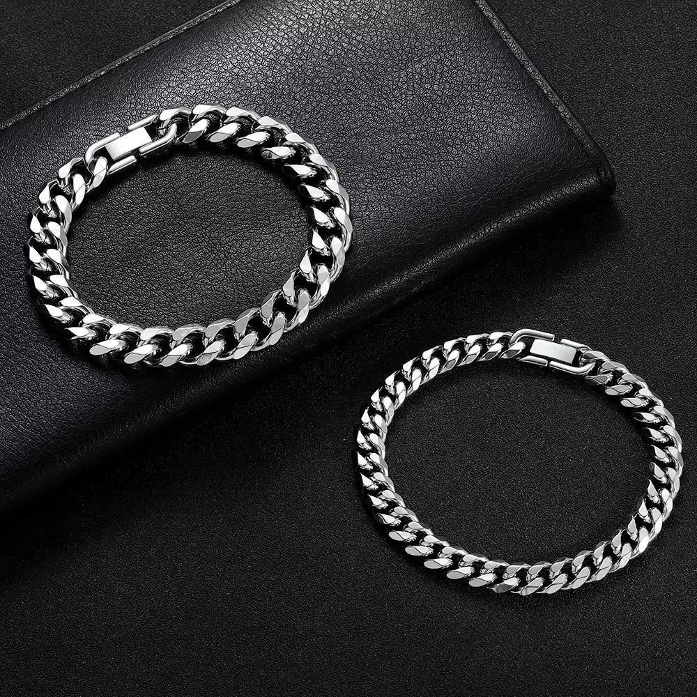 European Elegant Cuban Chain Bracelets Buckle Stainless Steel Metal Hand Chains Gold Black Steel Link Bracelet Hip Hop