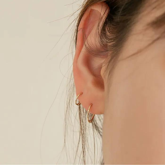 14k Daily One-Touch Ring Earrings 4 Sizes (14k Gold) ER01