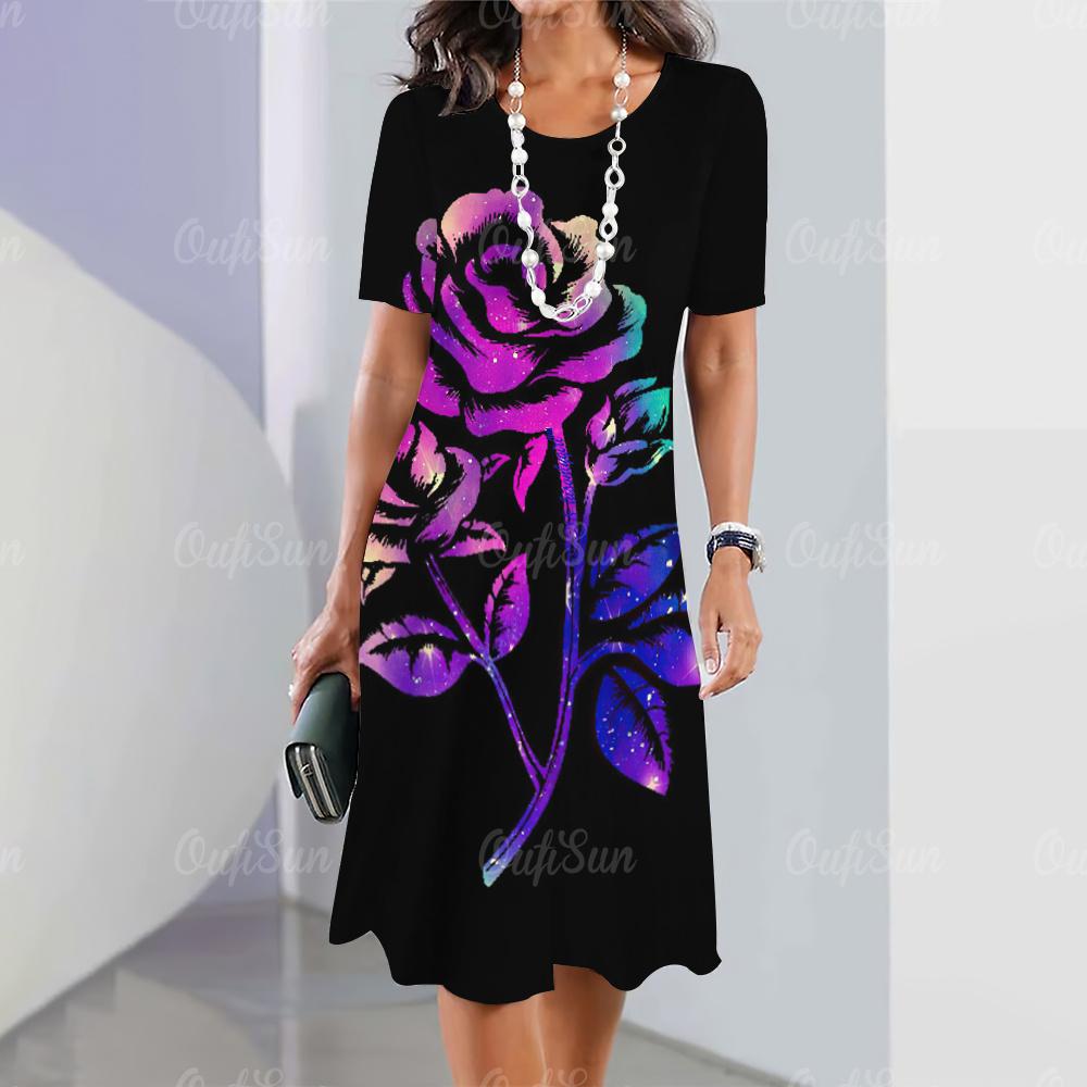 2025 New Summer Women's Outdoor Casual Fashion Short-sleeved Bohemian Hawaiian Style Floral Print Women's Clothing