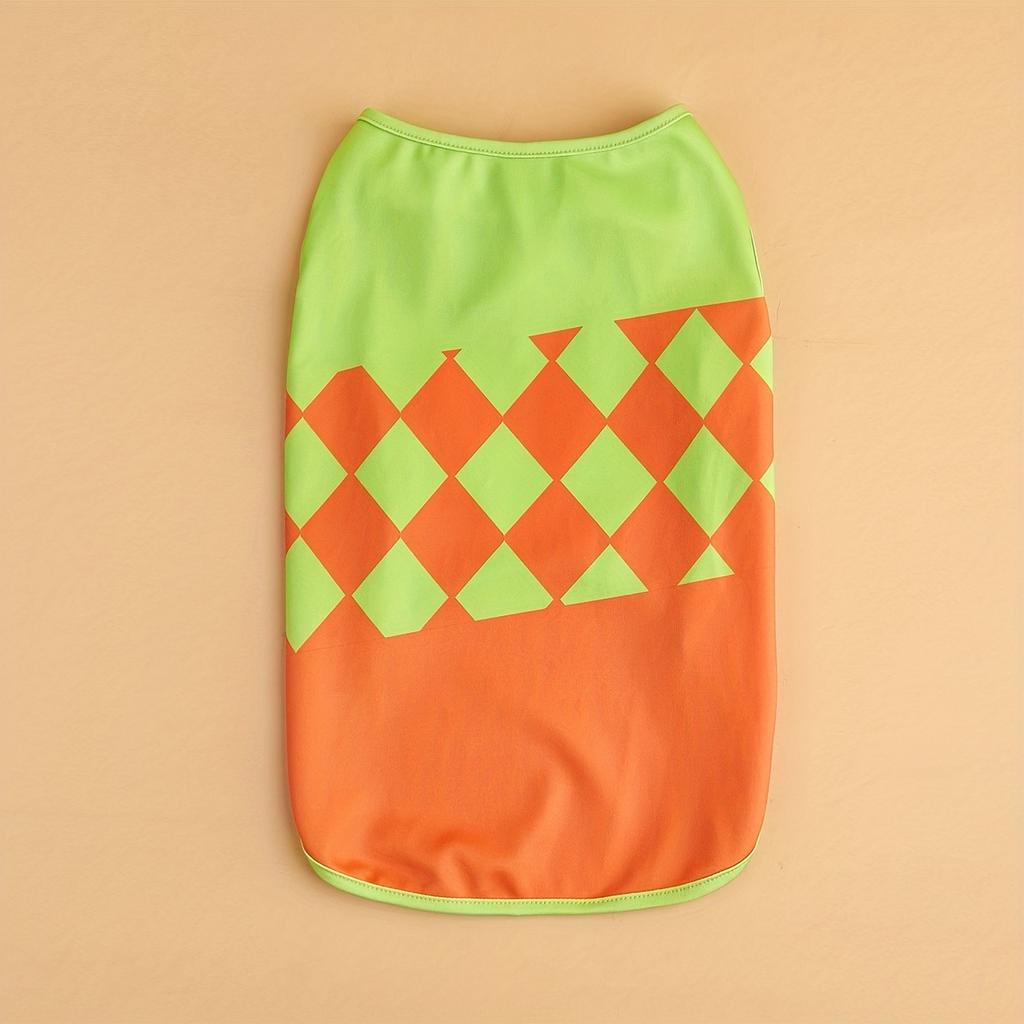 Color - Block Pet Vest, Black-White & Green-Orange Diamond Pattern Dog/Cat Clothes, Summer Breathable Small Pet Sleeveless Top