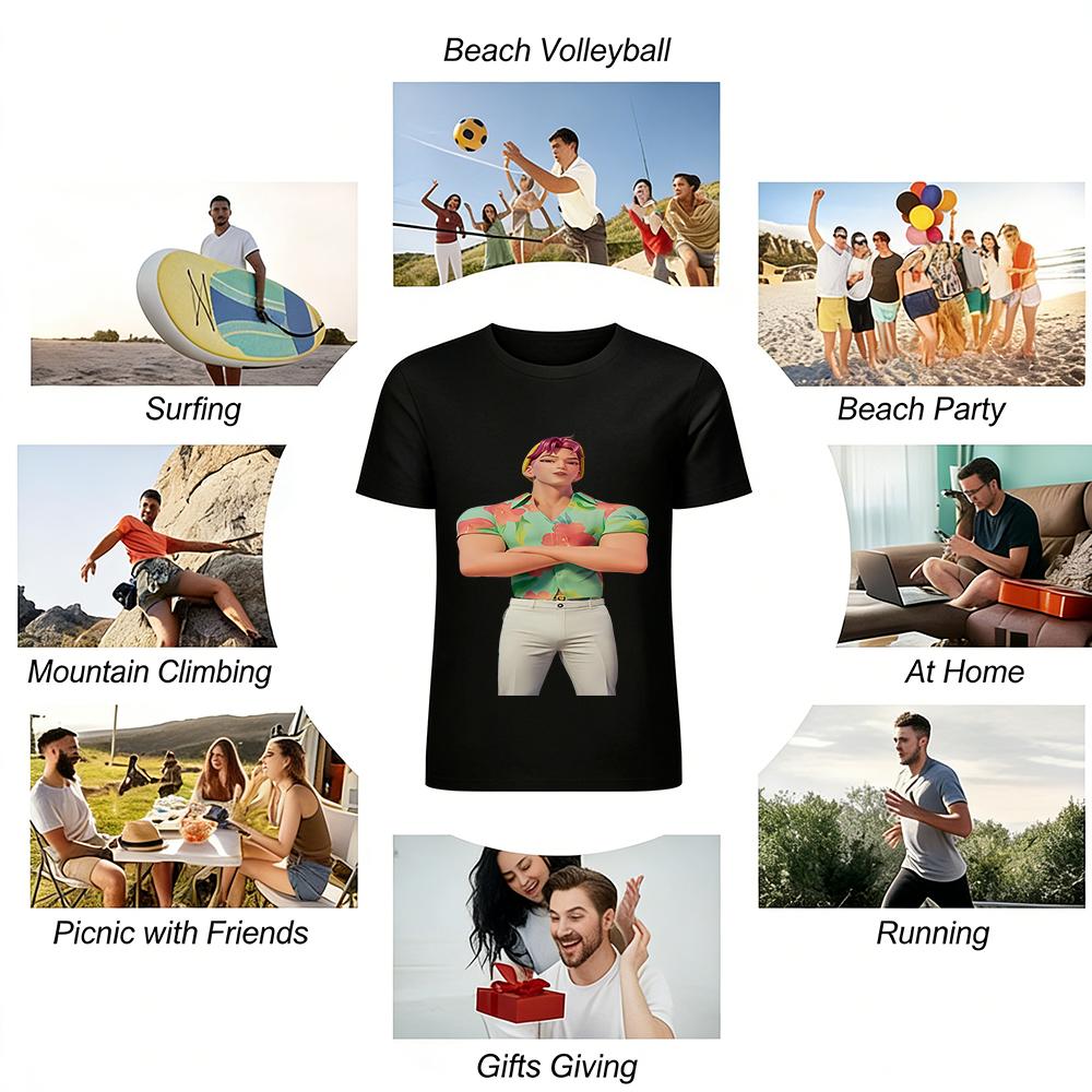 Anime Hunk Graphic Short Sleeve Shirt Trendy Street Style Loose Casual Vacation Top Pure cotton T-shirt