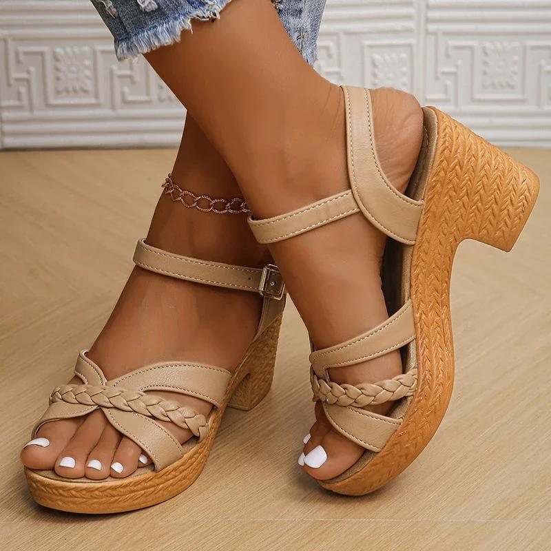 Fashion 2025 Summer High Heels Ankle Strap Sandals Women Platform Comfort Thick Heeled Gladiator Shoes Woman Plus Size Sandalias Mujer