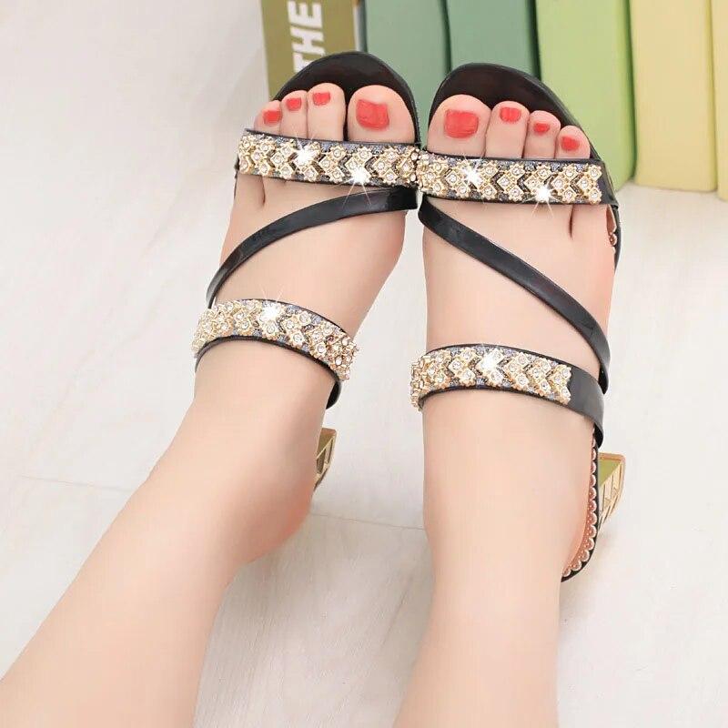 Summer Women Shoes High Heels Sandals Peep toe Ladies Shoes Brand Modern Black Silver Gold Square Heels 7cm Big Size 41