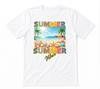 Summer Vibes Beach Ocean Sunset Tropical Beach Graphic Tee White T-shirt